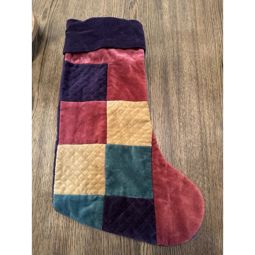 MCM Quilted Christmas Stocking Colorblock Purple Yellow Green Xmas 100% Cotton